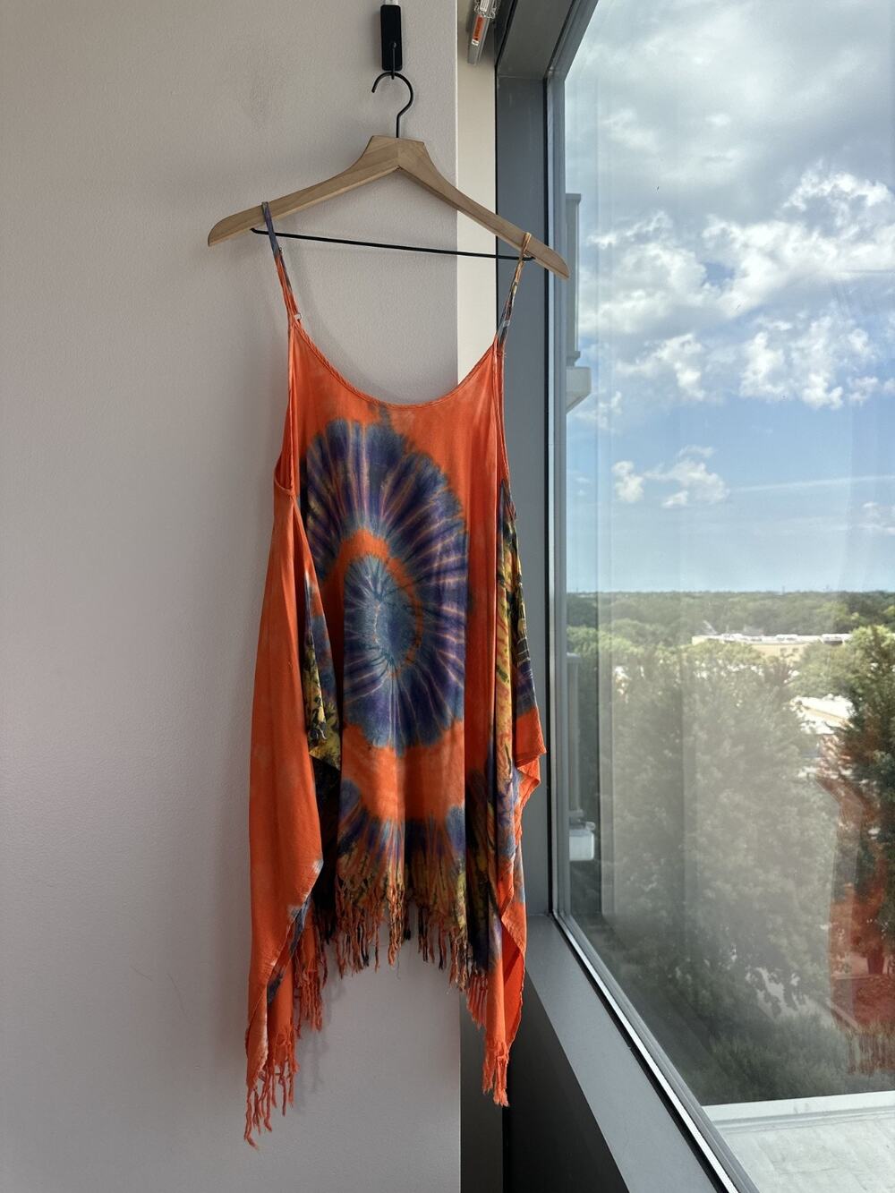 The Little Bazaar Hippie Bohemian Tie Dye Vibrant Orange Swirl Sundress Pancho